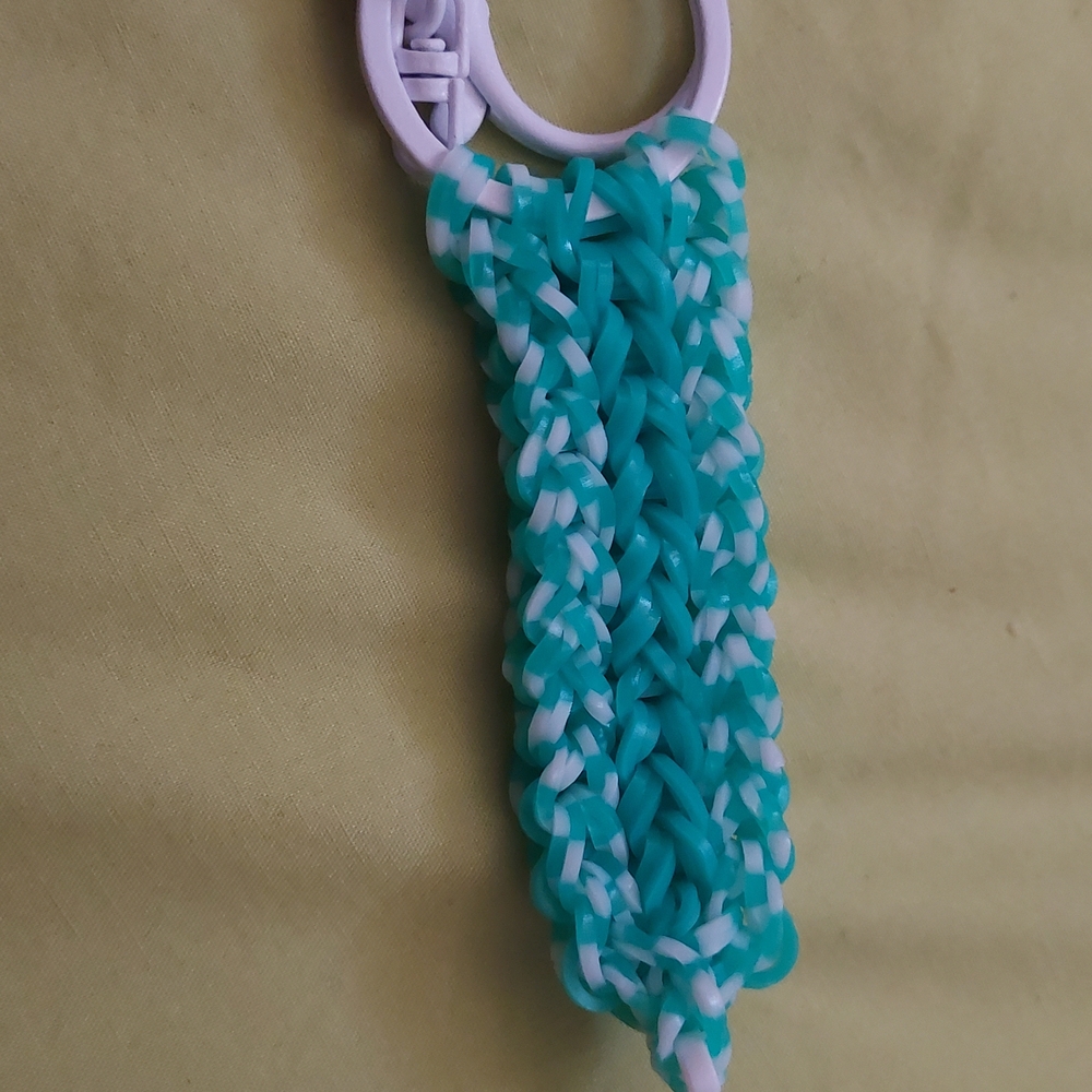 Teal and White Woven Keychain